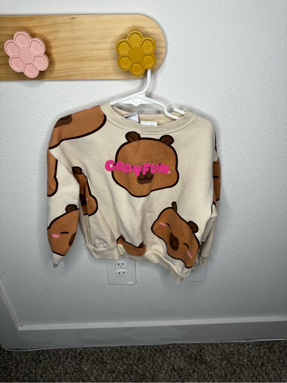 Zara Cream Sweatshirt with Brown Bear Print and Pink Candyfun Logo